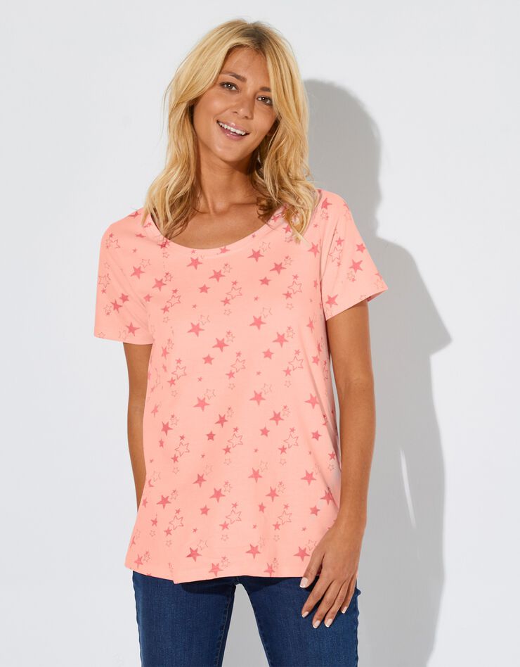 Tee-shirt imprimé étoiles (pêche) Tee-shirt imprimé étoiles (pêche)