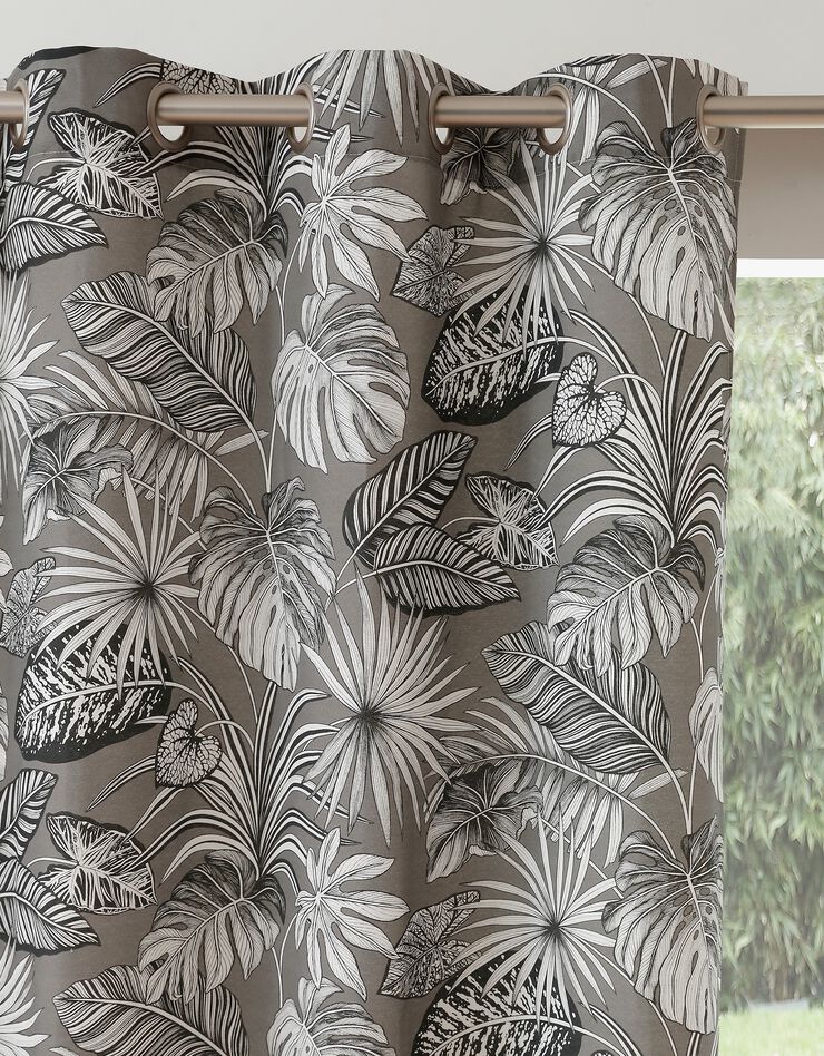 Rideau oeillets tamisant imprimé tropical (gris)
