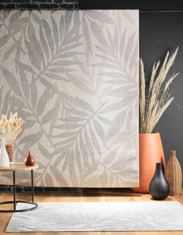 Tapis décoratif rectangulaire, imprimé feuilles de palmier (gris)