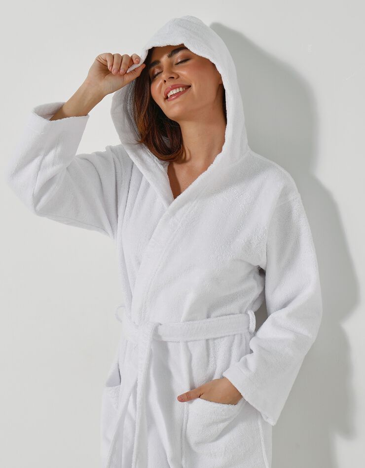 Peignoir mixte adulte col capuche éponge bouclette (blanc)