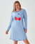 Chemise de nuit courte motif plac&eacute; "cerises" manches longues (ciel)