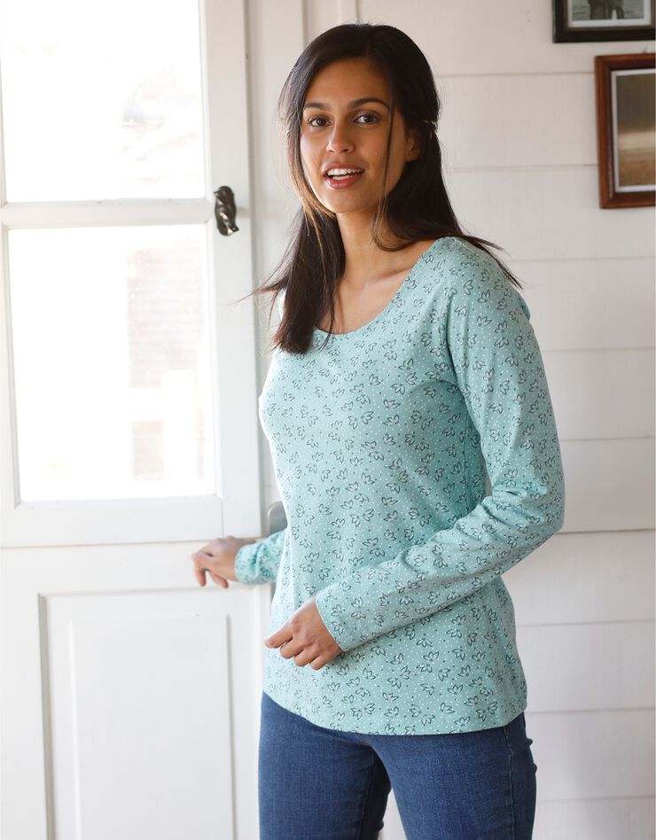 Tee-shirt imprimé manches longues jersey coton bio (vert) Tee-shirt imprimé manches longues jersey coton bio (vert)