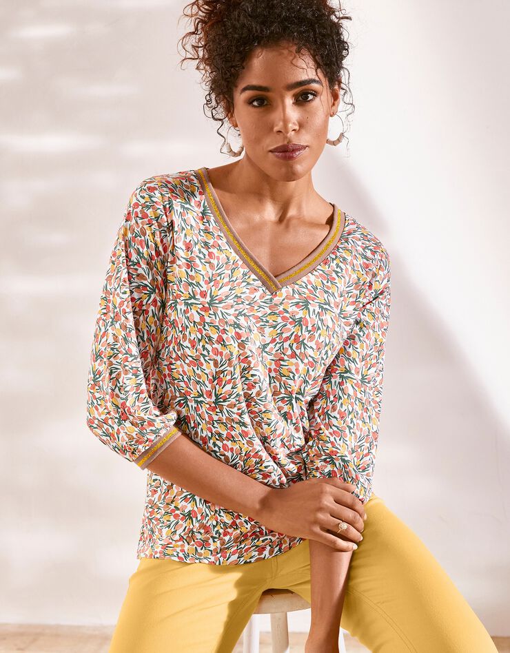Tee-shirt manches 3/4 imprimé fleurs (corail) Tee-shirt manches 3/4 imprimé fleurs (corail)