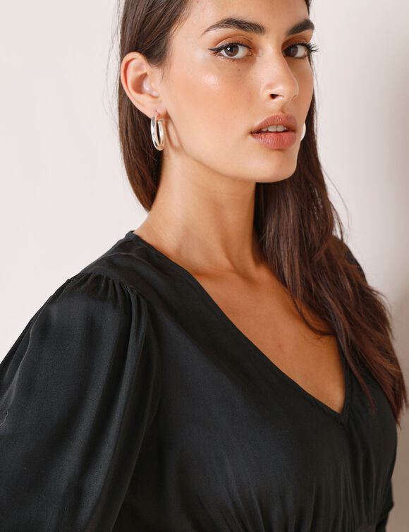 Robe ?�vas?�e unie, satin, noir | Blancheporte