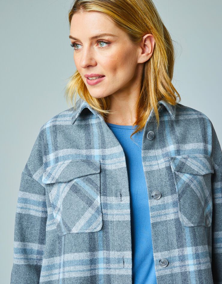 Veste surchemise oversize à carreaux (gris / bleu) Veste surchemise oversize à carreaux (gris / bleu)