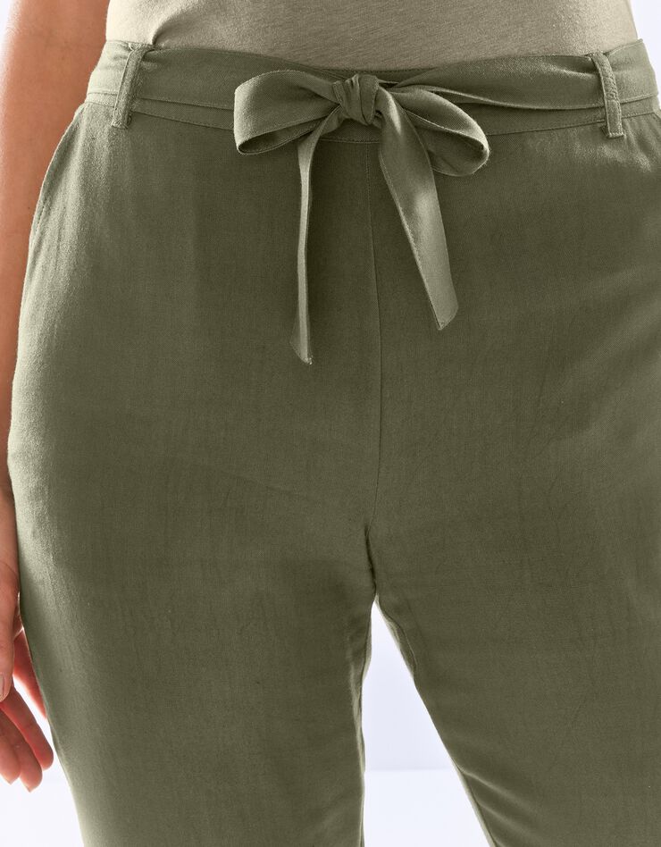 Pantalon uni coupe 7/8ème fuselée, tissu fluide (kaki)