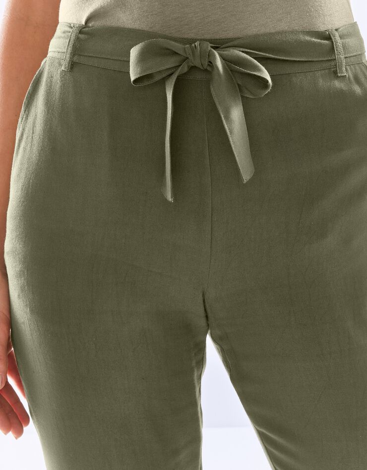 Pantalon uni coupe 7/8ème fuselée, tissu fluide (kaki) Pantalon uni coupe 7/8ème fuselée, tissu fluide (kaki)