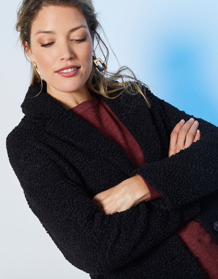 Manteau maille bouclette col tailleur (noir) Manteau maille bouclette col tailleur (noir)