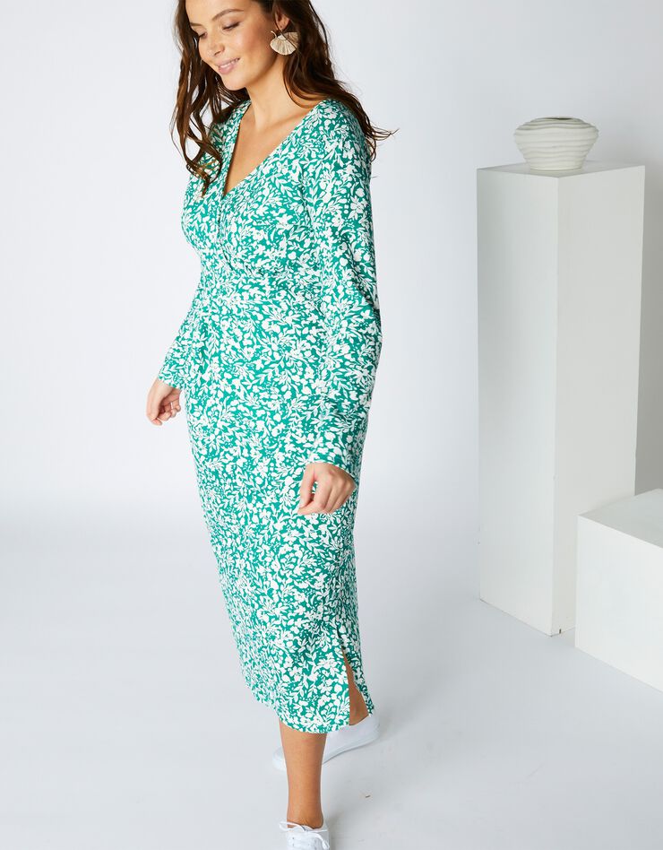 Robe décolleté effet cache-cœur, maille (vert / blanc) Robe décolleté effet cache-cœur, maille (vert / blanc)