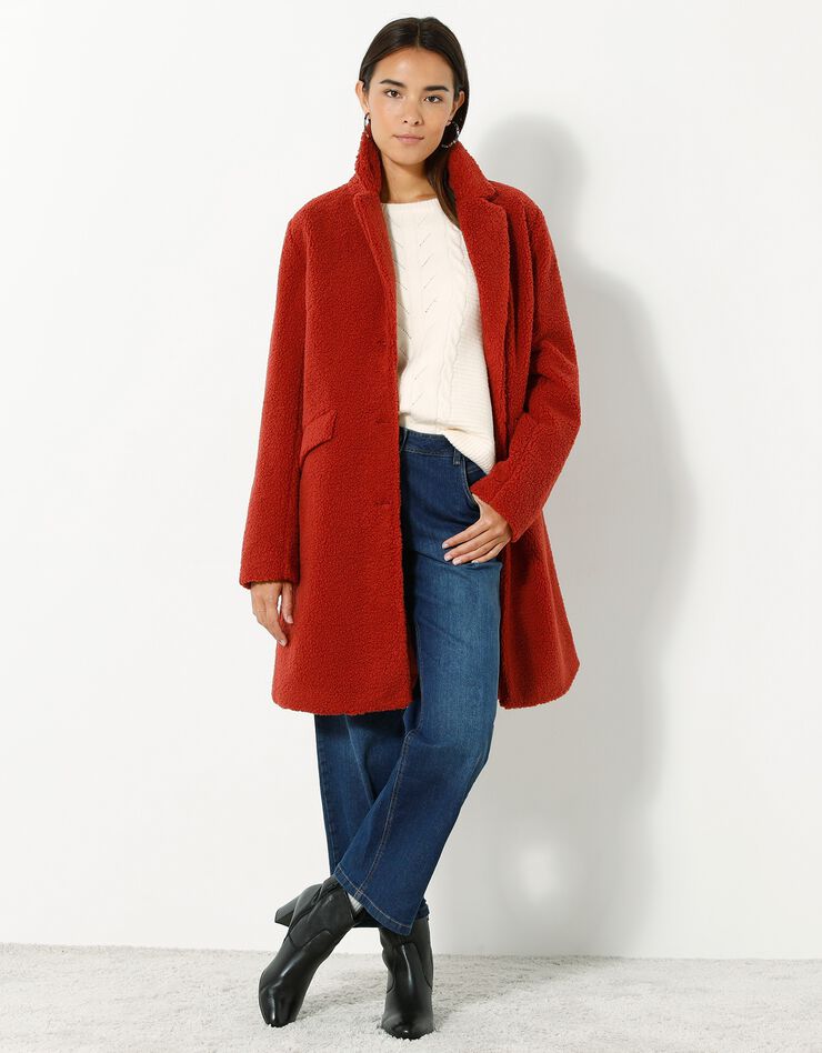 Manteau maille bouclette col tailleur (paprika)