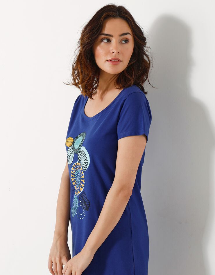 Chemise de nuit courte manches courtes motif "rosaces" (bleu dur) Chemise de nuit courte manches courtes motif "rosaces" (bleu dur)