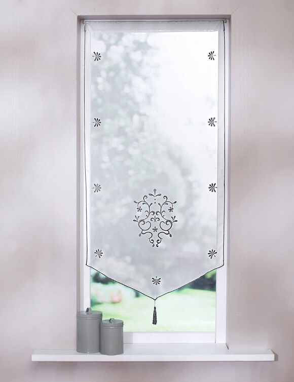 Vitrage pointe baroque brodé finition passe-tringle (gris)