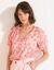 Chemisier boutonné manches blousantes imprimé, voile jacquard (rose)