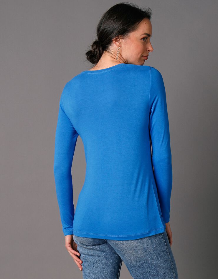 Tee-shirt uni col rond viscose stretch (bleu dur)