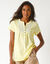 T-shirt col tunisien manches courtes, broderie anglaise (jaune)