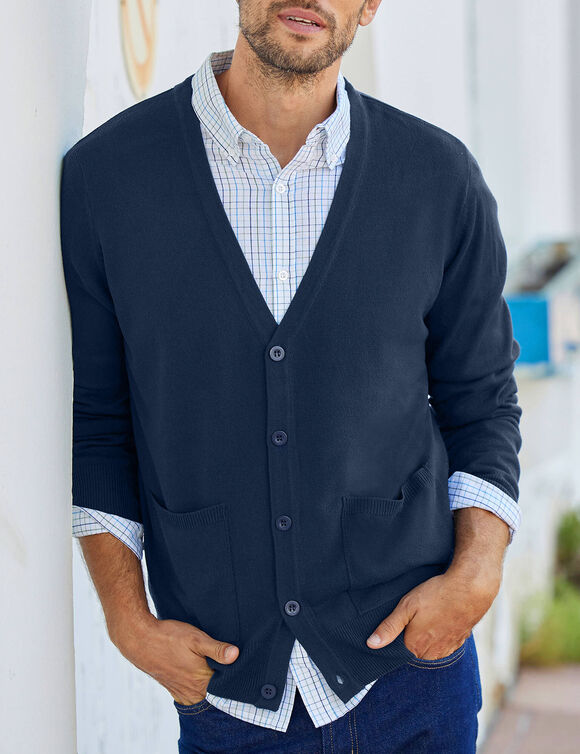 Gilet boutonné manches longues (marine)