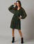 Robe courte manches amples, voile imprimé (kaki)