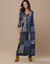 Robe longue imprimé patchwork col V (bleu / vert)