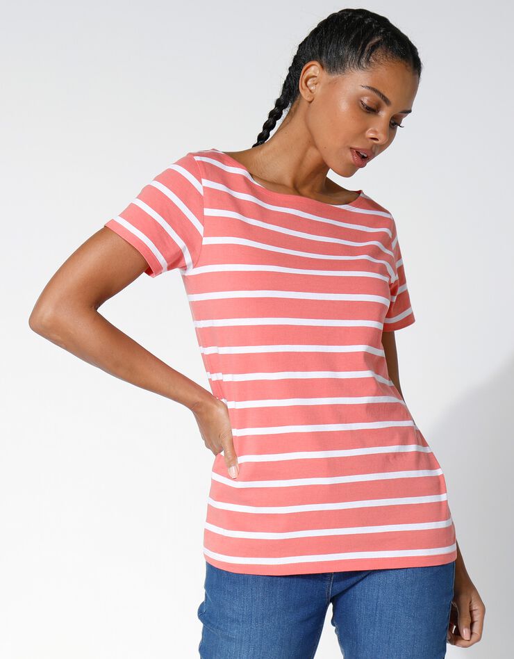 Tee-shirt marinière, manches courtes (corail grisé / blanc) Tee-shirt marinière, manches courtes (corail grisé / blanc)