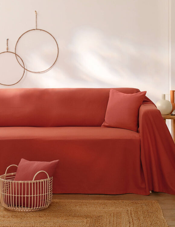 Jeté canapé coton bachette uni (terracotta)