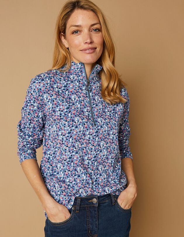 T-shirt col montant zippé imprimé (bleu grisé)