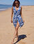 Robe de plage courte, cr&eacute;pon imprim&eacute; (bleu / &eacute;cru)