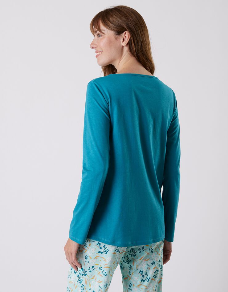Tee-shirt pyjama manches longues imprimé placé "jardin secret" (émeraude) Tee-shirt pyjama manches longues imprimé placé "jardin secret" (émeraude)