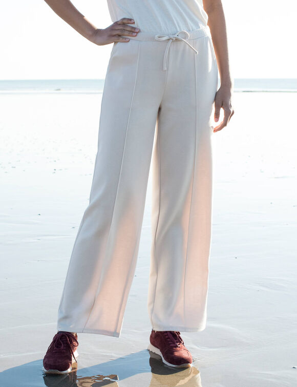 Pantalon coupe large, taille &eacute;lastiqu&eacute;e, maille milano (&eacute;cru)