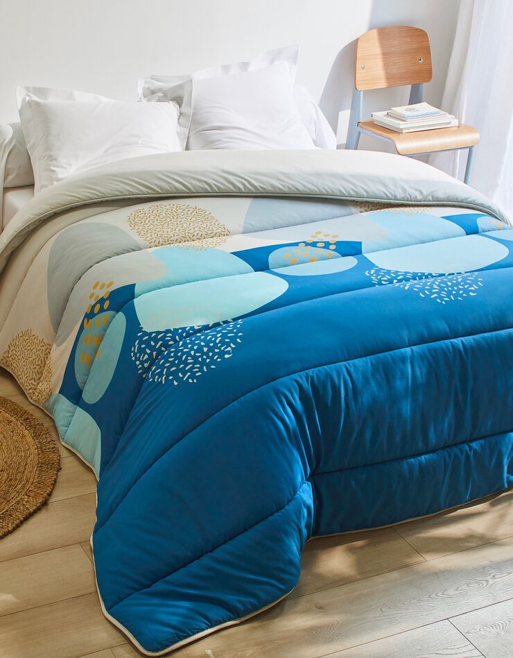 Couette coton imprimé Galet 400g/m² (bleu / gris)