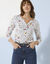 T-shirt col tunisien manches longues, imprimé (blanc)
