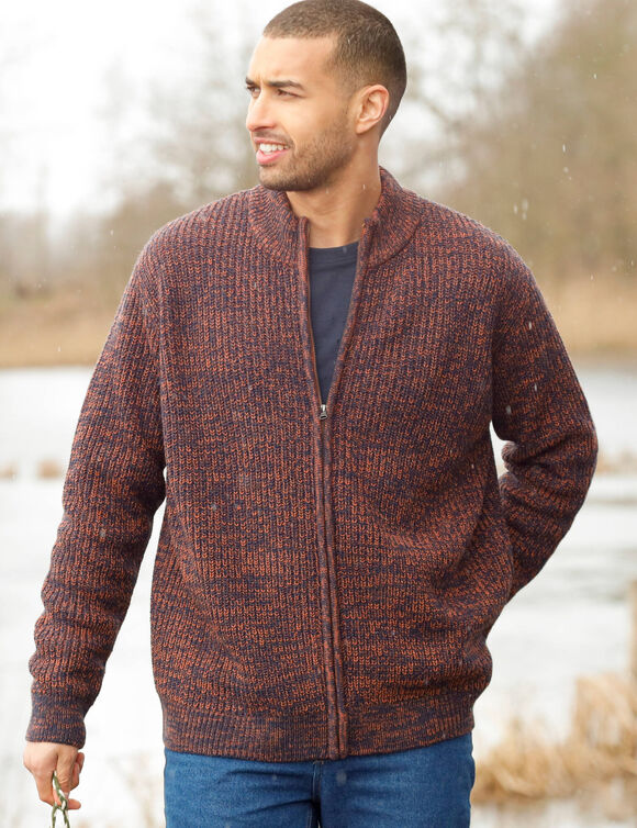 Gilet zippé côte anglaise 30% laine (orange mouliné)