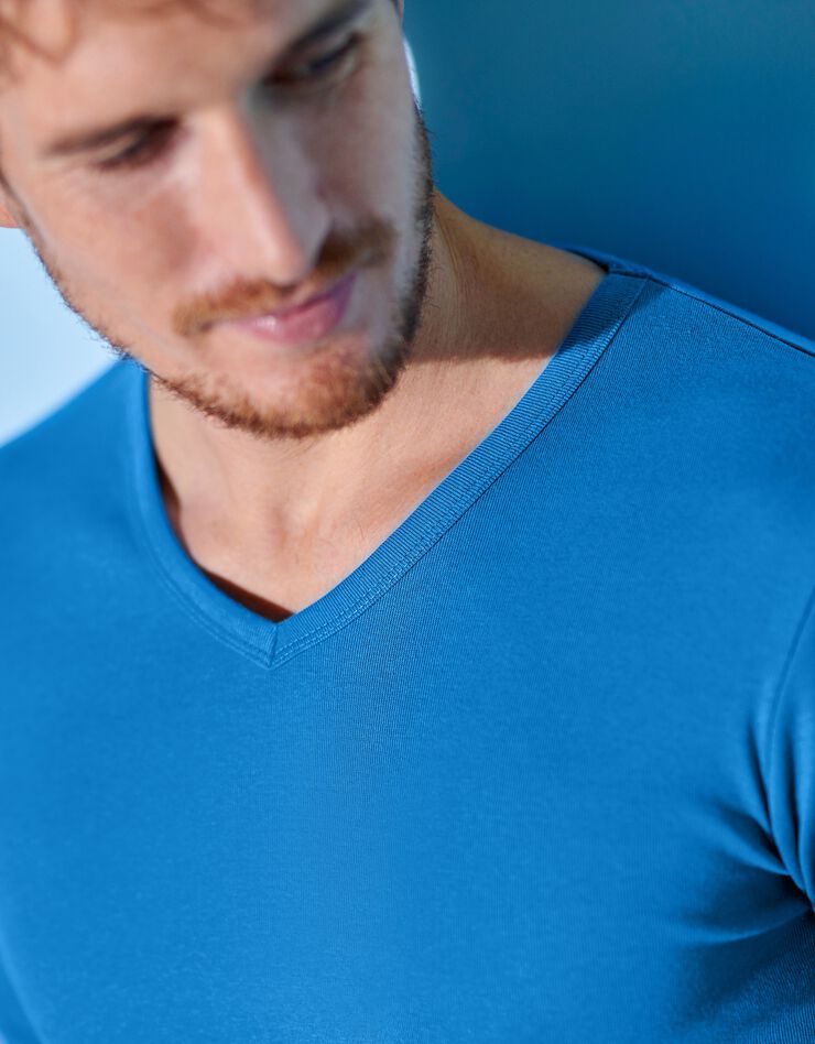 Tee-shirt sous-vêtement homme col V - lot de 3 (bleu)