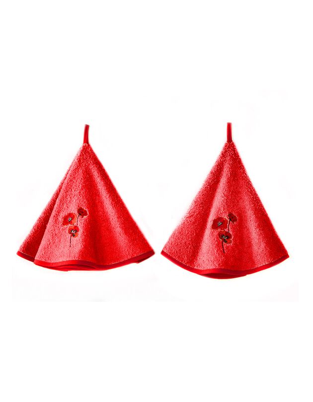 Torchons rond éponge brodée coquelicots - lot de 2 (rouge)