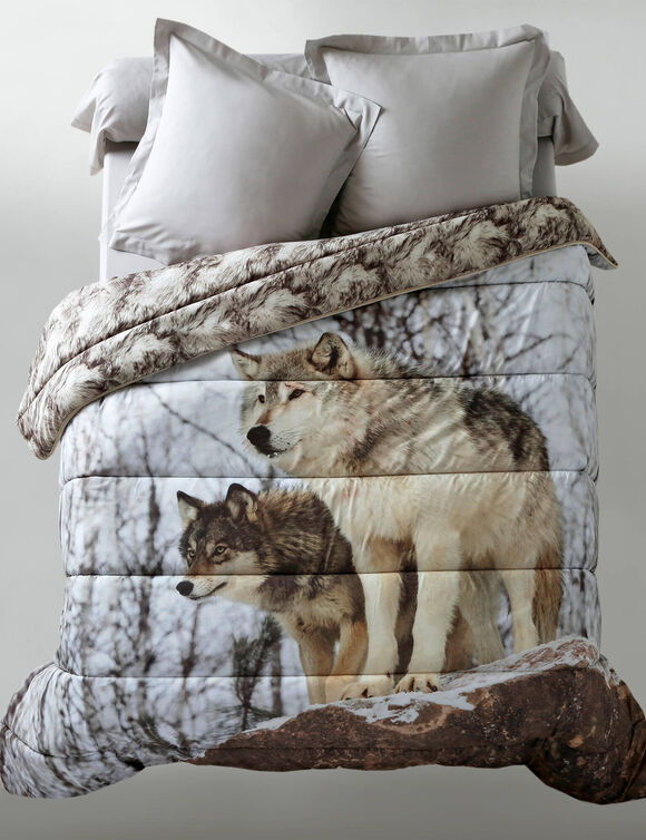 Couette microfibre impression photo loup 400g/m2 (beige)