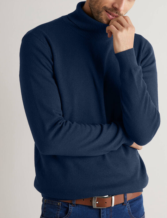 Pull col roul&eacute; en laine m&eacute;lang&eacute;e (marine)