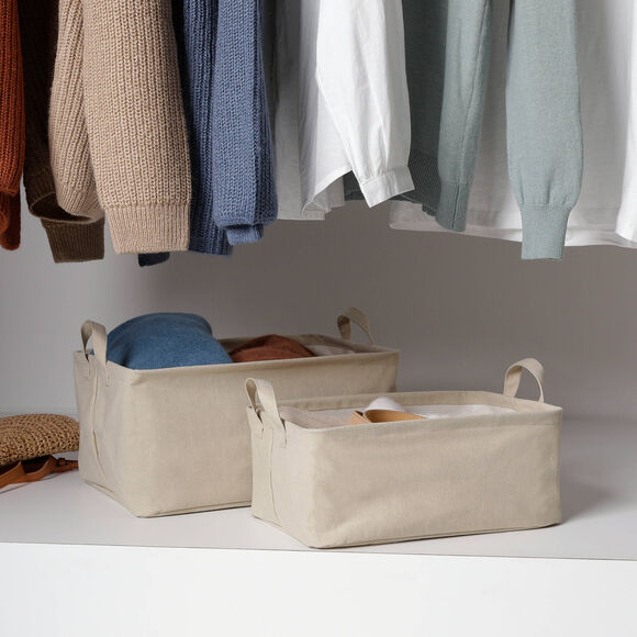Panier coton enduit beige - lot de 2 (beige)