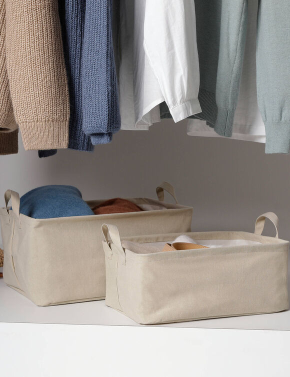 Panier coton enduit beige - lot de 2 (beige)