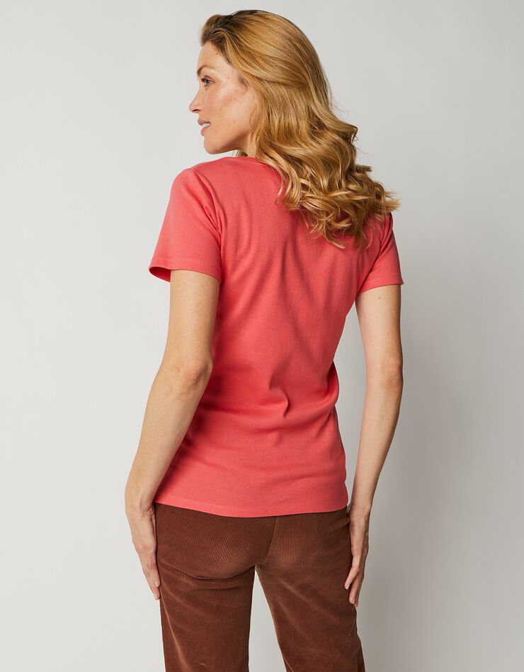 Tee-shirt col rond uni manches courtes jersey coton bio (corail)