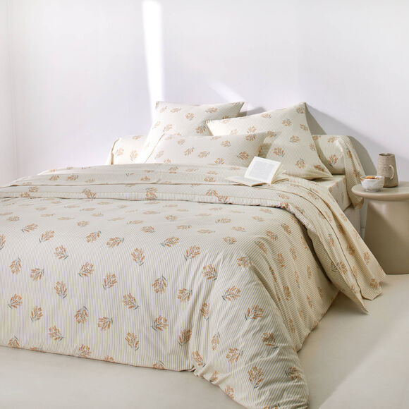 Linge de lit Marjolaine imprim&eacute; - coton 57 fils/cm&sup2; (blanc / sable)