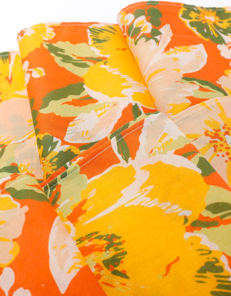 Foulard style chèche fabriqué en France imprimé fleurs, 160 x 70 cm  - coton (corail / amande)