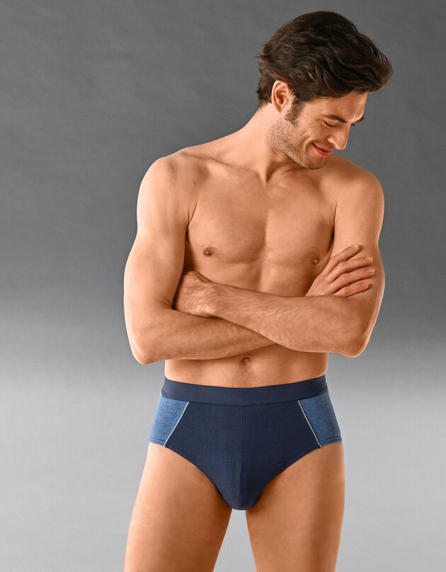 Slip fermé bicolore, taille haute - lot de 4 (jeans / marine)