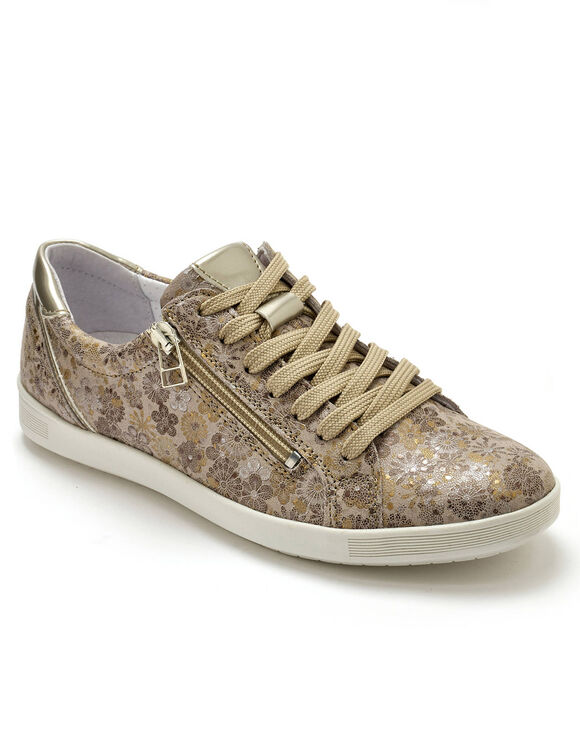 Baskets cuir imprimée beige - grande largeur (beige)