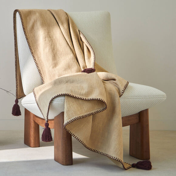 Plaid uni coton texturé (taupe)