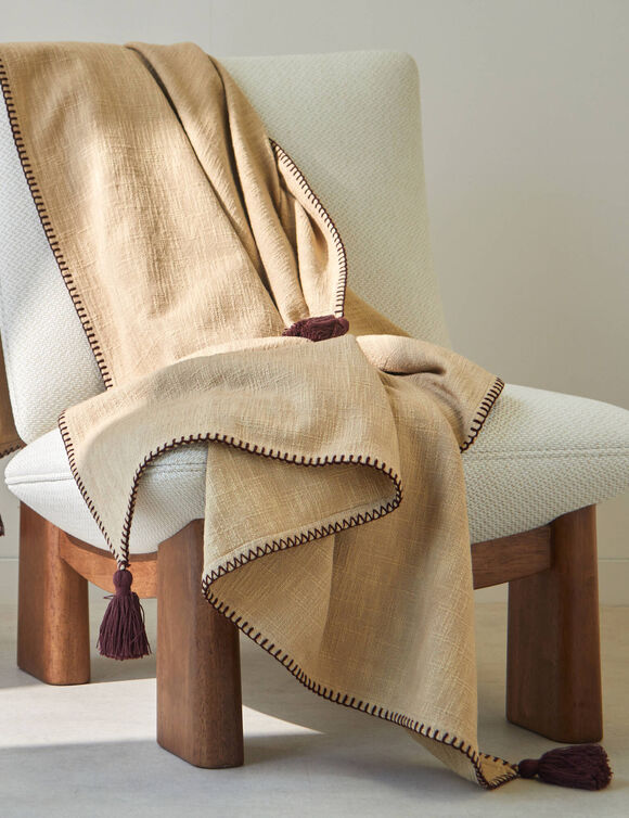 Plaid uni coton textur&eacute; (taupe)