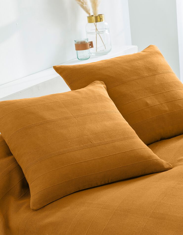Plaid ou jeté uni coton tissage artisanal (caramel)