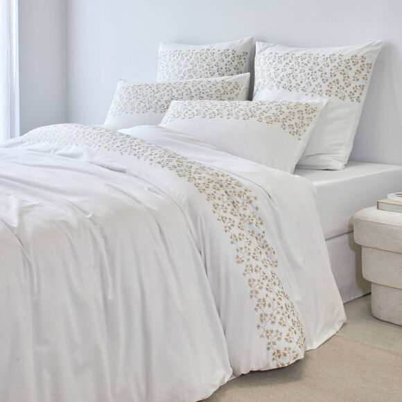 Linge de lit blanc brodé feuillage Colombine® (blanc)