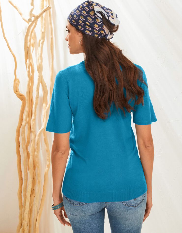 Pull uni manches courtes toucher cachemire (bleu prusse) Pull uni manches courtes toucher cachemire (bleu prusse)