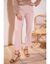 Pantalon coupe droite 7/8ème taille élastiquée, lin coton (rose poudré)