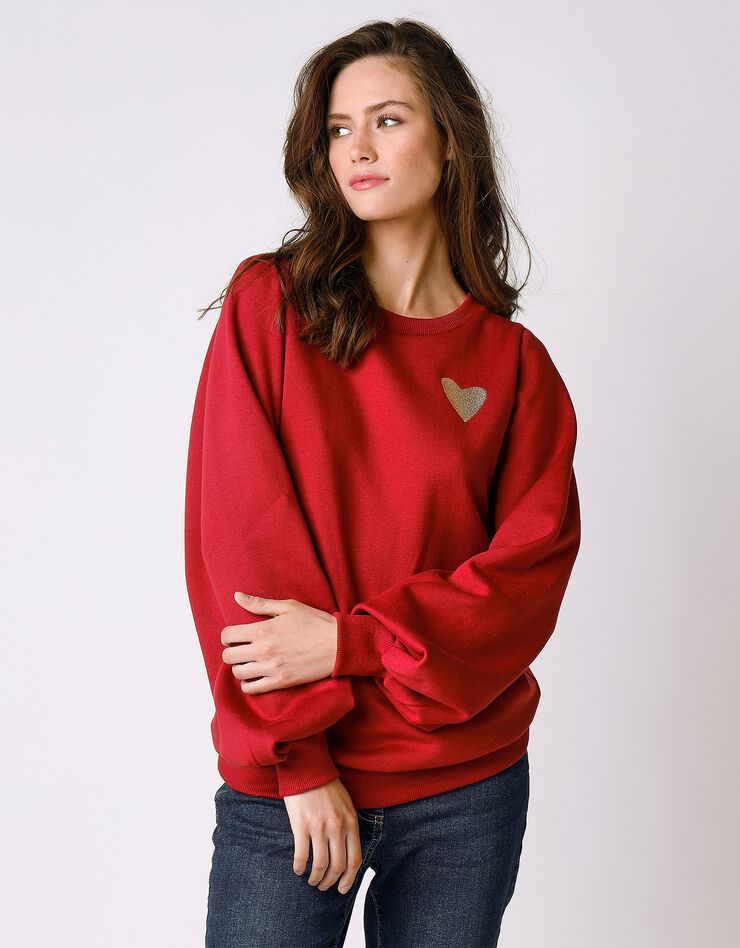 Sweat molleton brodé coeur coupe loose (carmin) Sweat molleton brodé coeur coupe loose (carmin)