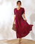Robe longue col V unie, crépon (violet)